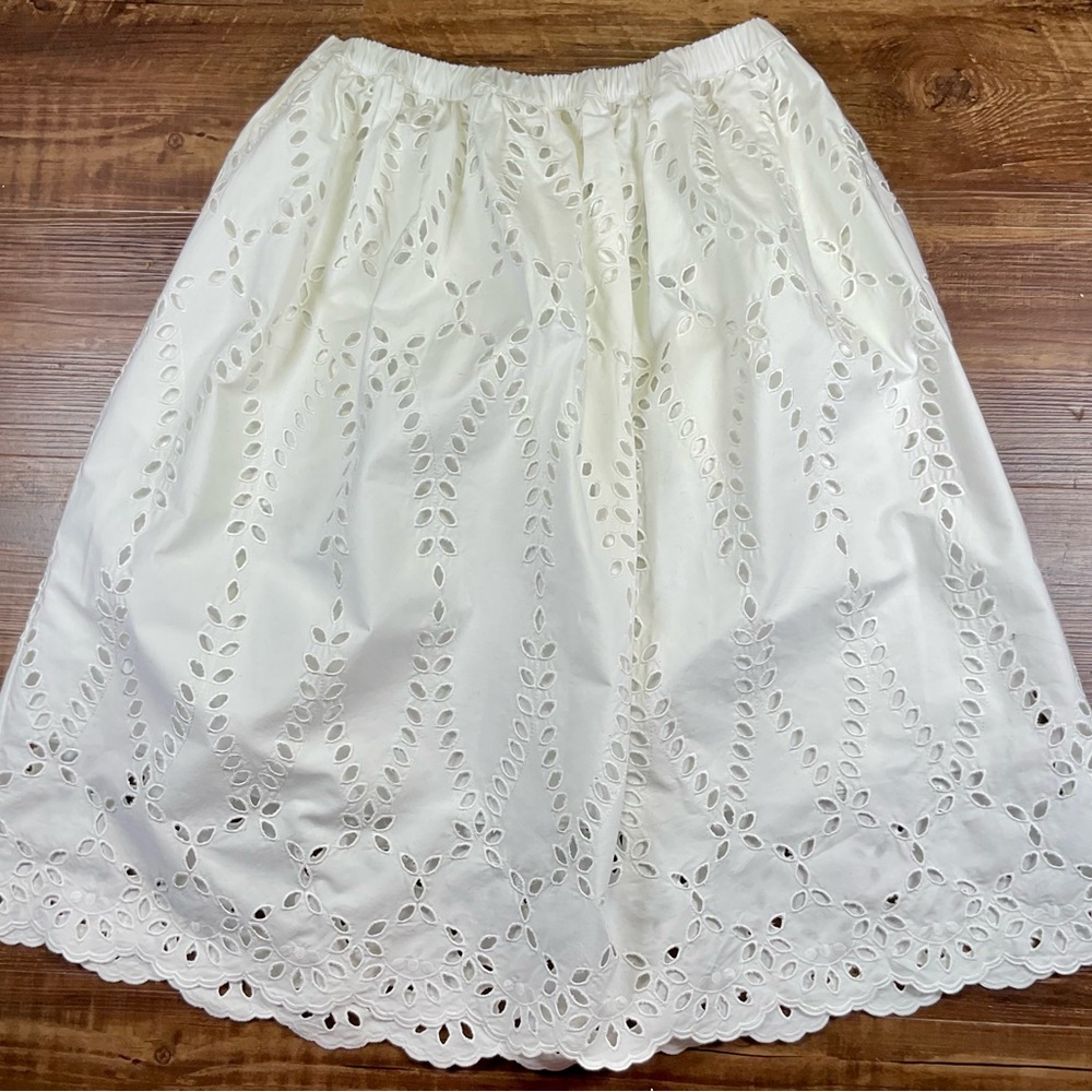 Frank & Eileen Grace Eyelet Midi Skirt White Cotton Lined Women's Size M